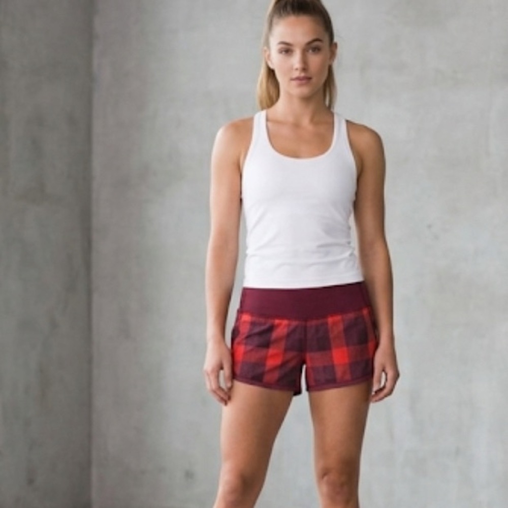 Rare Lululemon speed up shorts size 4 w/ 2” inseam Plaid Shorts Red Burgundy